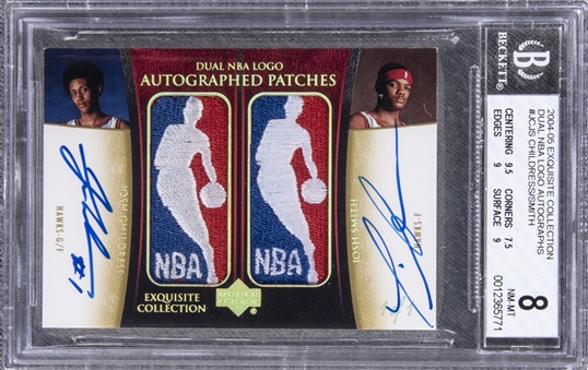 2004-05 UD Exquisite Collection "NBA Dual Logo Autographs" #JCJS Josh Childress/Josh Smith Dual-Signed Logoman Patch Rookie Card (#1/1) – BGS NM-MT 8/BGS 10